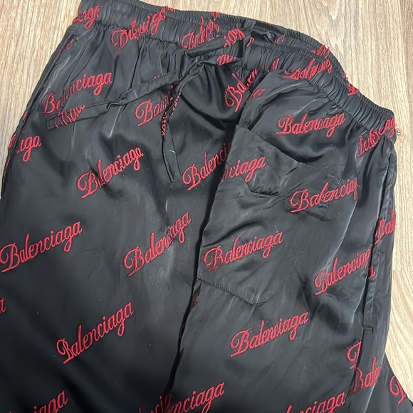 Balenciaga Red Embroidered Diagonal Logo Pajama Pants - Picture 14 of 14